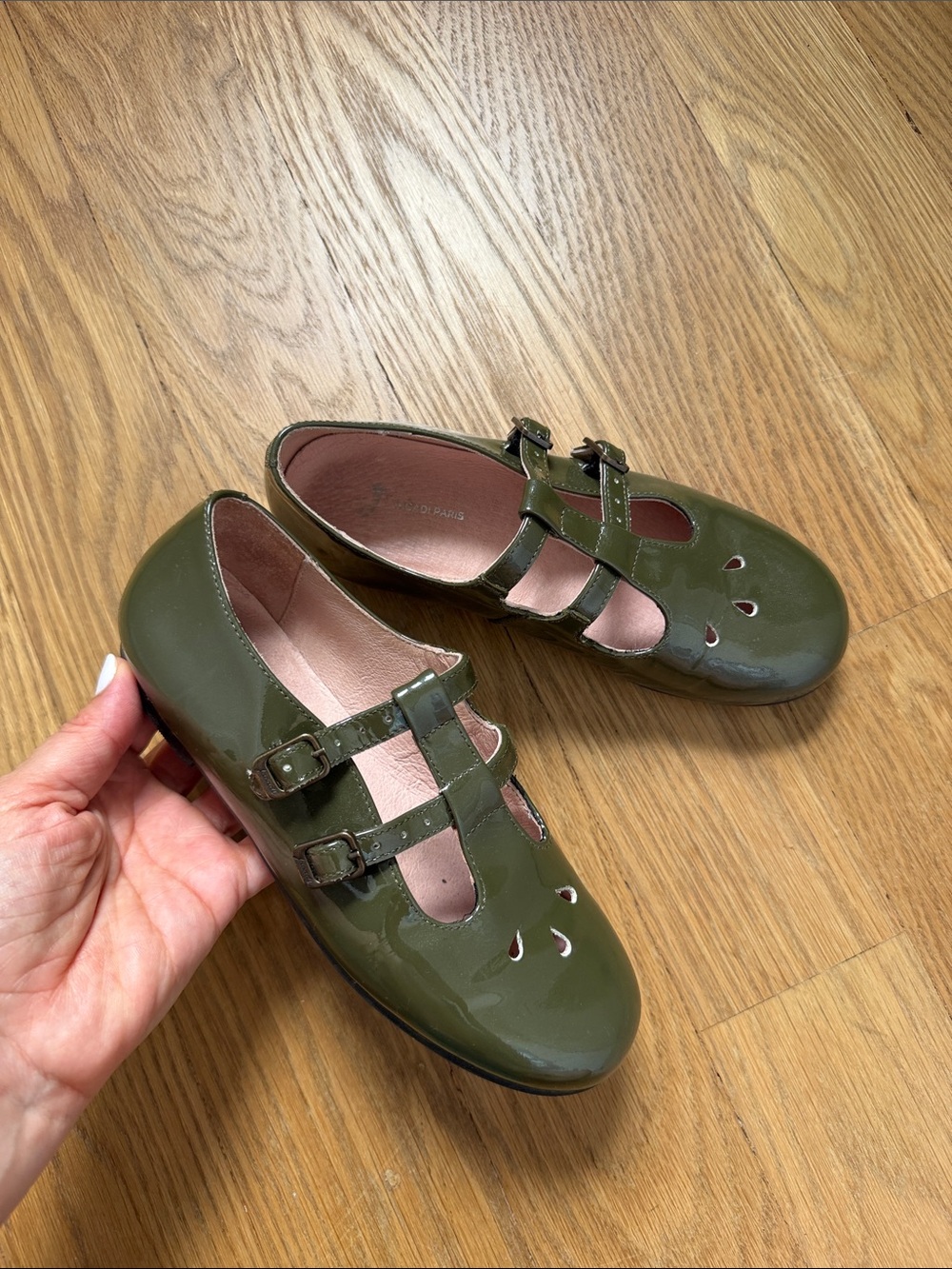 Jacadi Olive Green Patent Mary Jane Flats